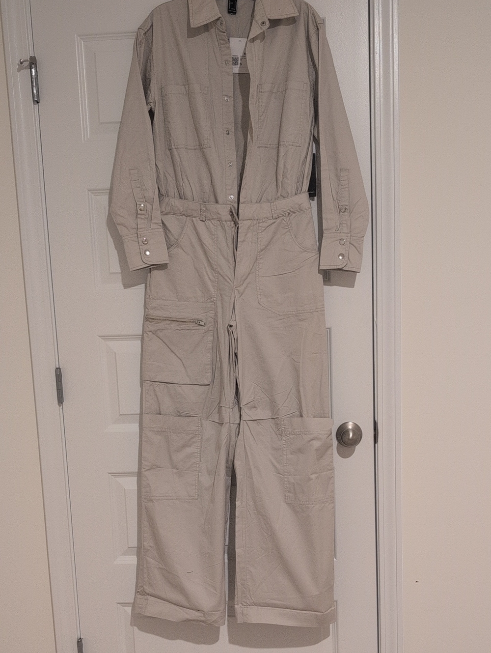 Forever 21 Beige Cargo Utility Jumpsuit